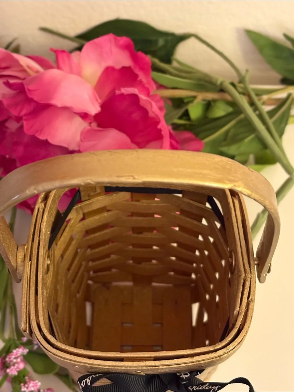 Vintage Longaberger 1998 Basket Painted Metallic Gold with Ribbon Detail